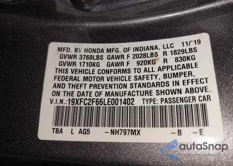2020 Honda Civic Lx z USA, uszkodzony, nr VIN 19XFC2F66LE001402